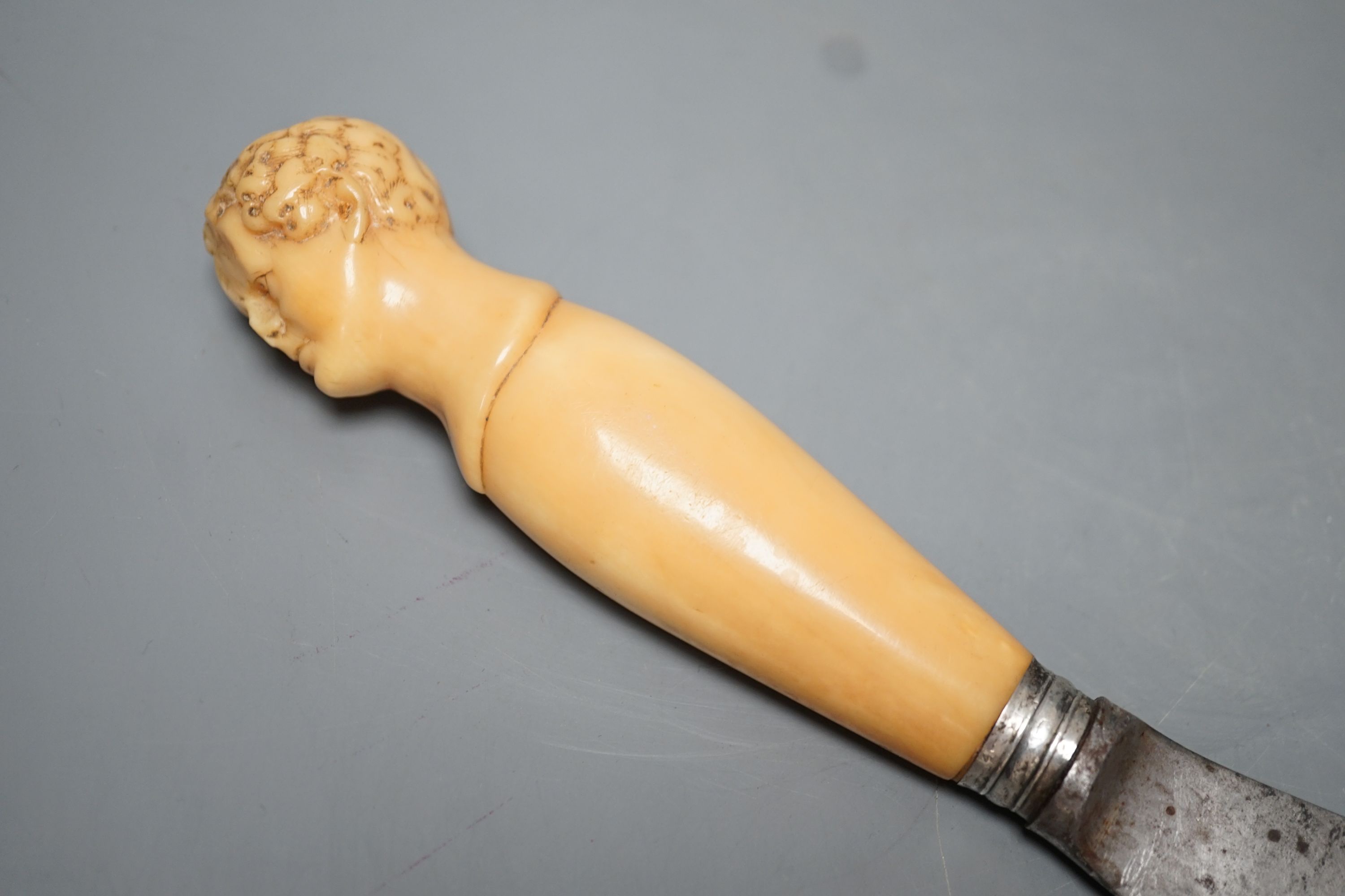 A Victorian carving knife with ivory headed handle - 41cm long